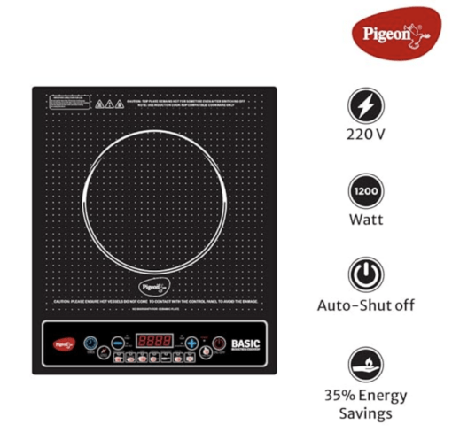 Pigeon Basic Induction Cooktop 1200 W, Auto-Shut off, Soft Push Button with 7 Segments LED Display for Power and Temperature - Black - Image 2